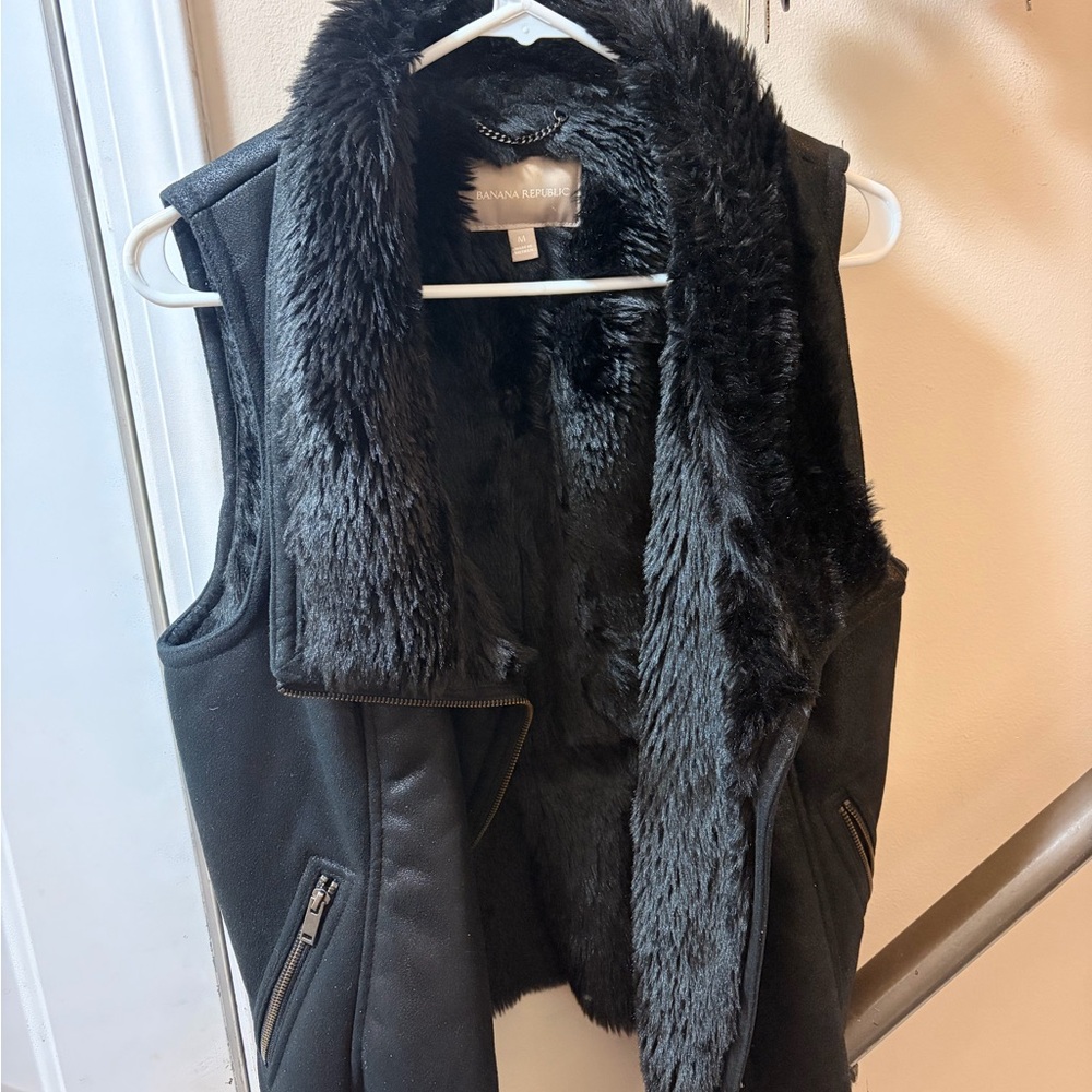Banana Republic Black Faux Fur Vest